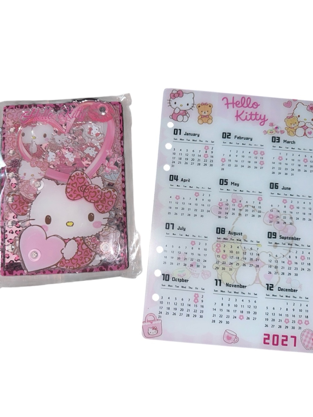 Hello Kitty Pink Shaker Notebook and 2027 Calendar Acrylic Divider